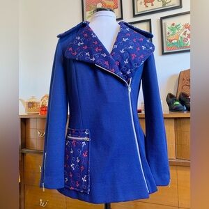 60s/70s Vintage Nautical Anchor Theme Kitschy Wool Blend Jacket